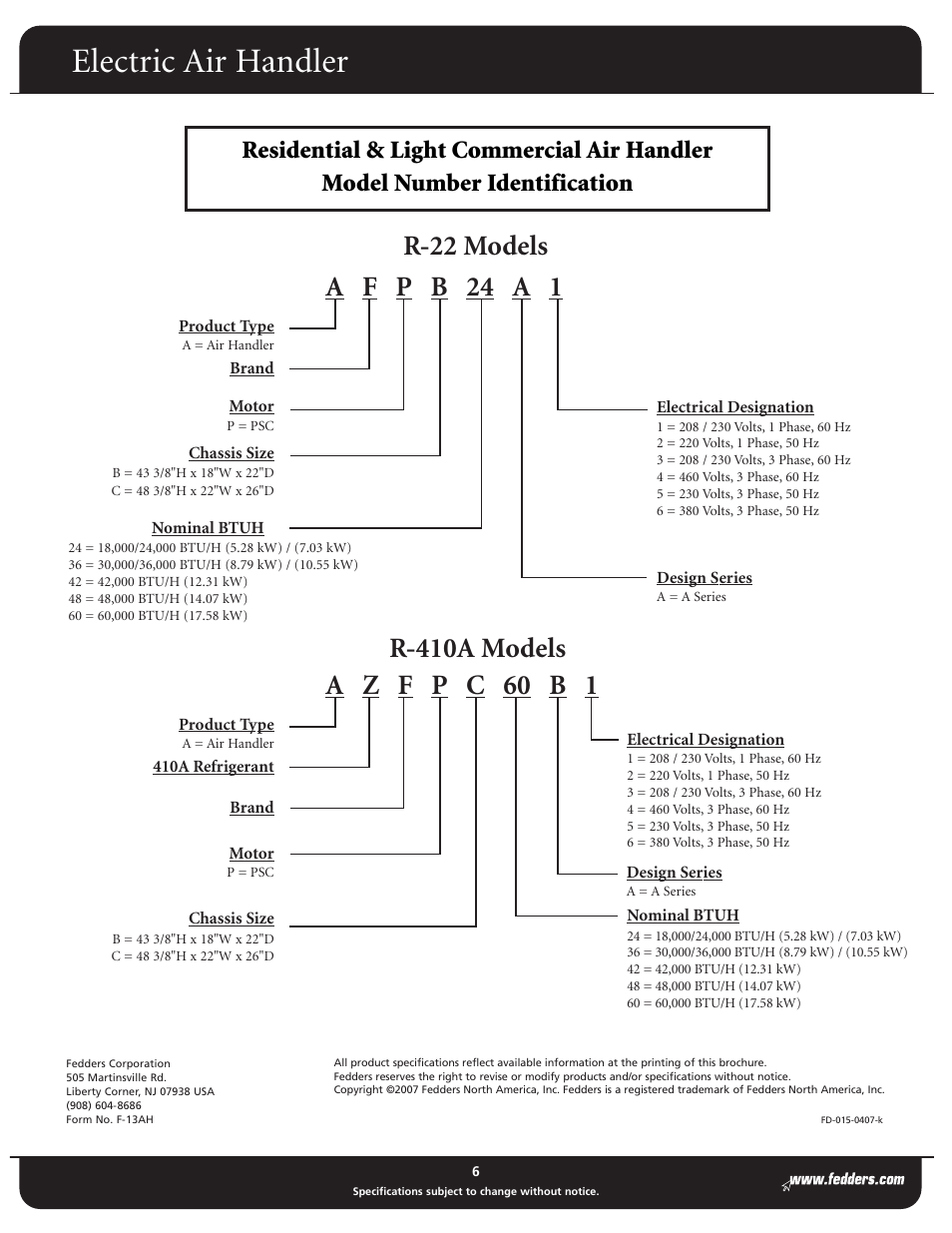 Electric air handler | Fedders AFPB36A1 User Manual | Page 6 / 6
