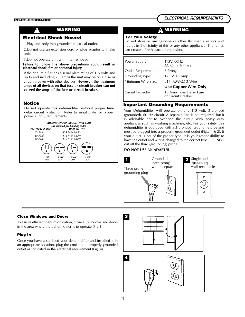 Important grounding requirements, Warning electrical shock hazard, Notice | Warning | Fedders A3DH30B2A User Manual | Page 3 / 16