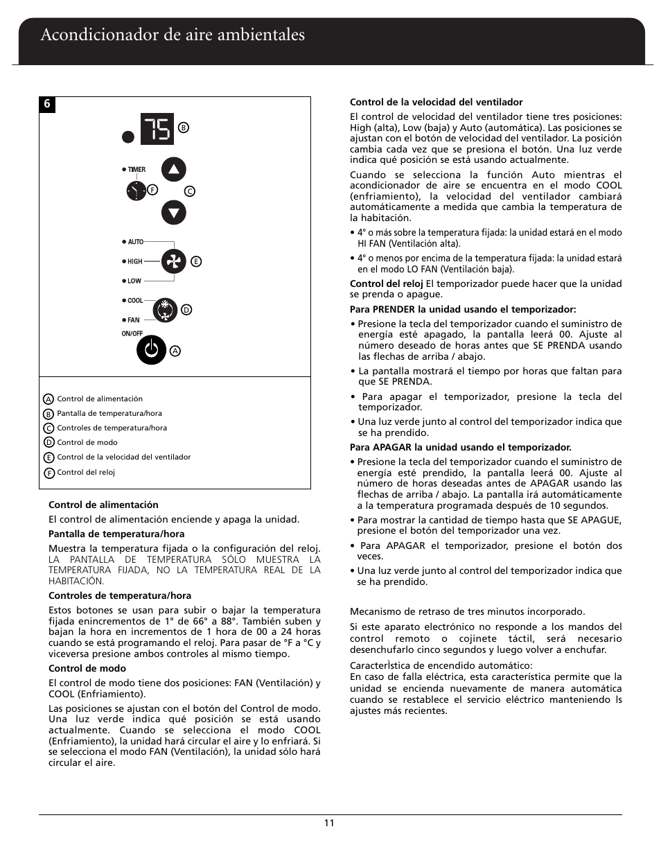 Acondicionador de aire ambientales | Fedders A6X05F2G User Manual | Page 12 / 24