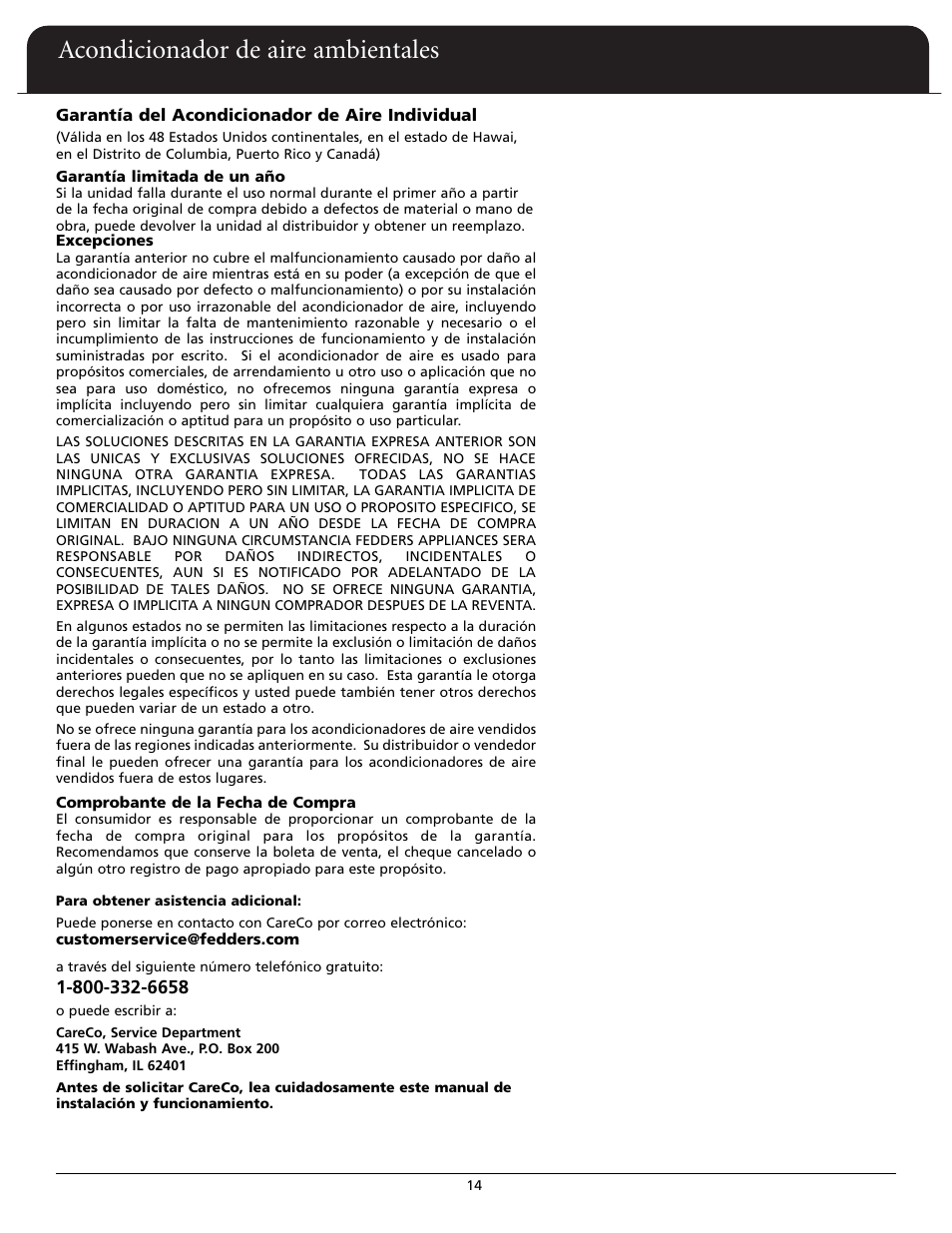 Acondicionador de aire ambientales | Fedders A6X05F2G User Manual | Page 15 / 24