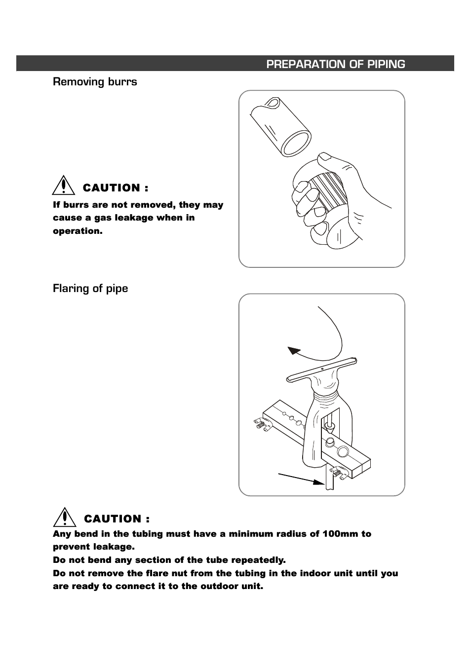 Flaring of pipe, Preparation of piping, Removing burrs | Fedders R407C User Manual | Page 26 / 75