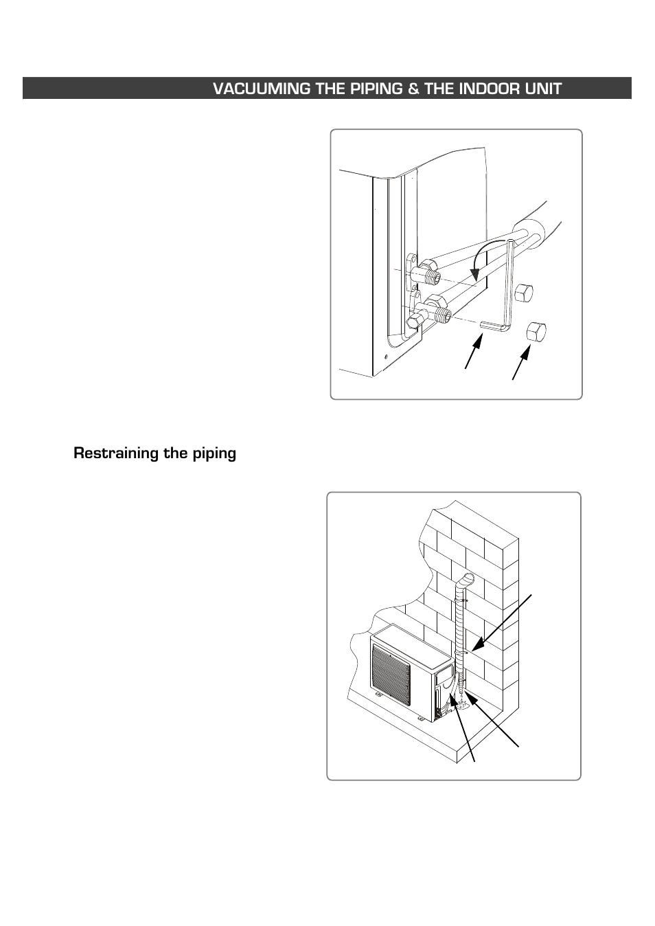 Restraining the piping, Vacuuming the piping & the indoor unit | Fedders R407C User Manual | Page 36 / 75