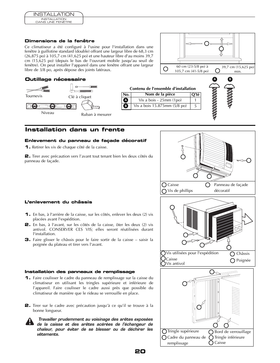 Installation dans un frente | Fedders AEY08F2B User Manual | Page 20 / 28