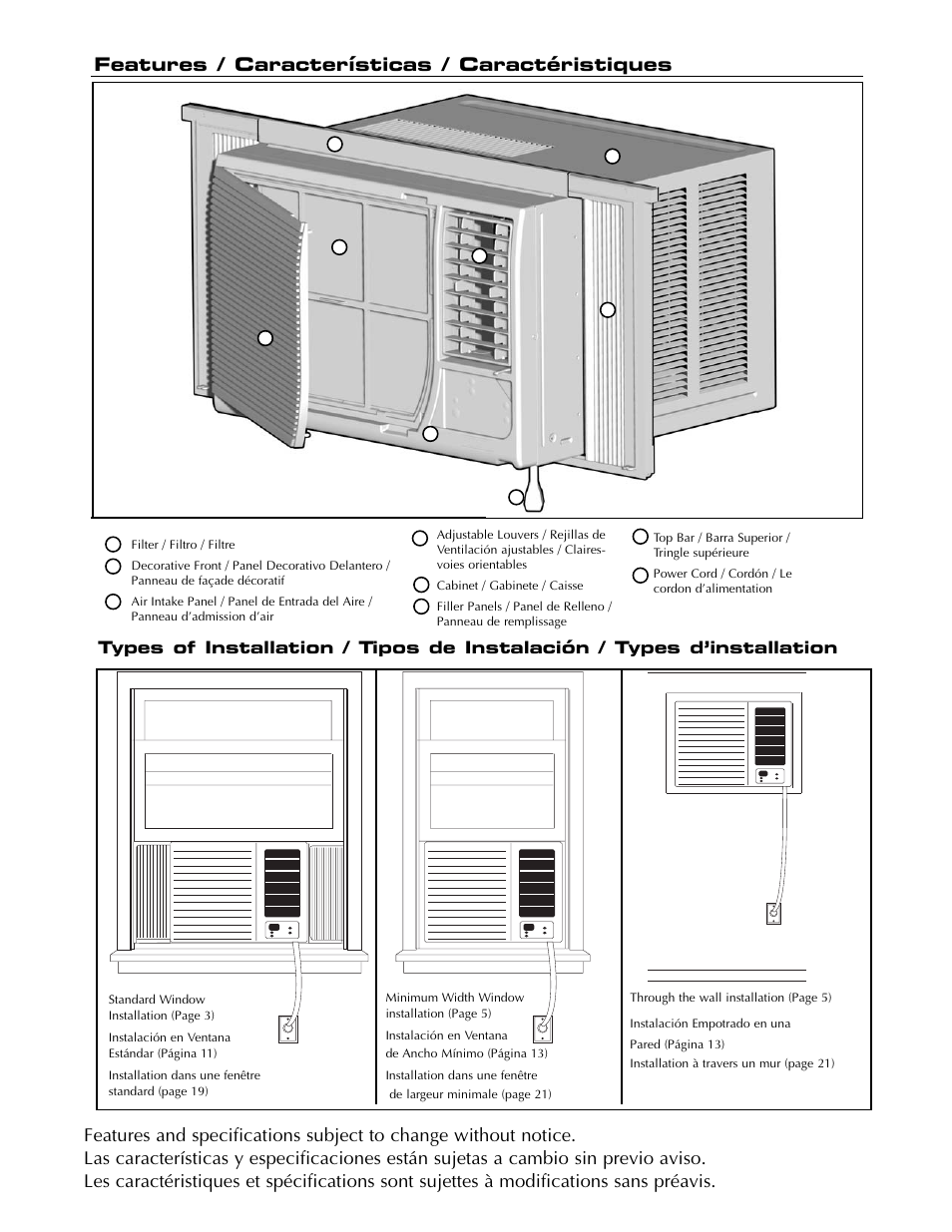 Features / características / caractéristiques | Fedders AEY08F2B User Manual | Page 28 / 28