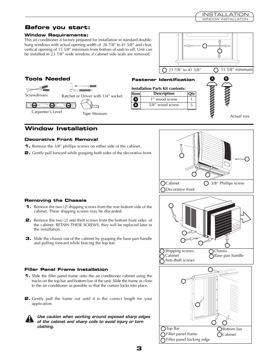 Before you start: window installation, Tools needed | Fedders AEY08F2B User Manual | Page 3 / 28