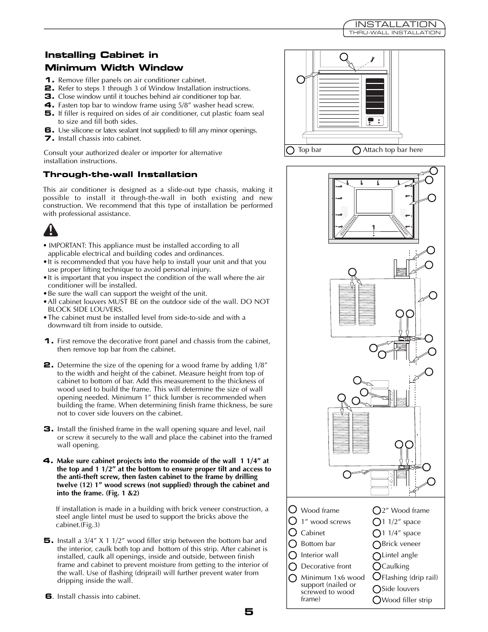 Installing cabinet in minimum width window | Fedders AEY08F2B User Manual | Page 5 / 28