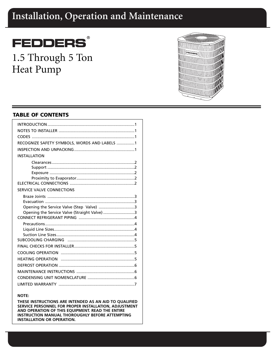 Fedders CH18ABD1 User Manual | 8 pages