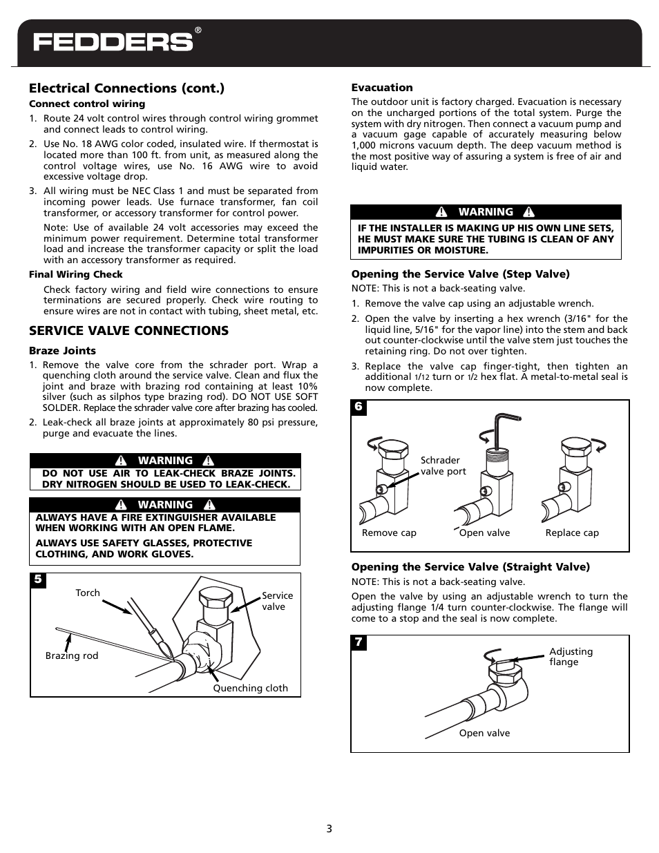 Electrical connections (cont.), Service valve connections | Fedders CH18ABD1 User Manual | Page 4 / 8