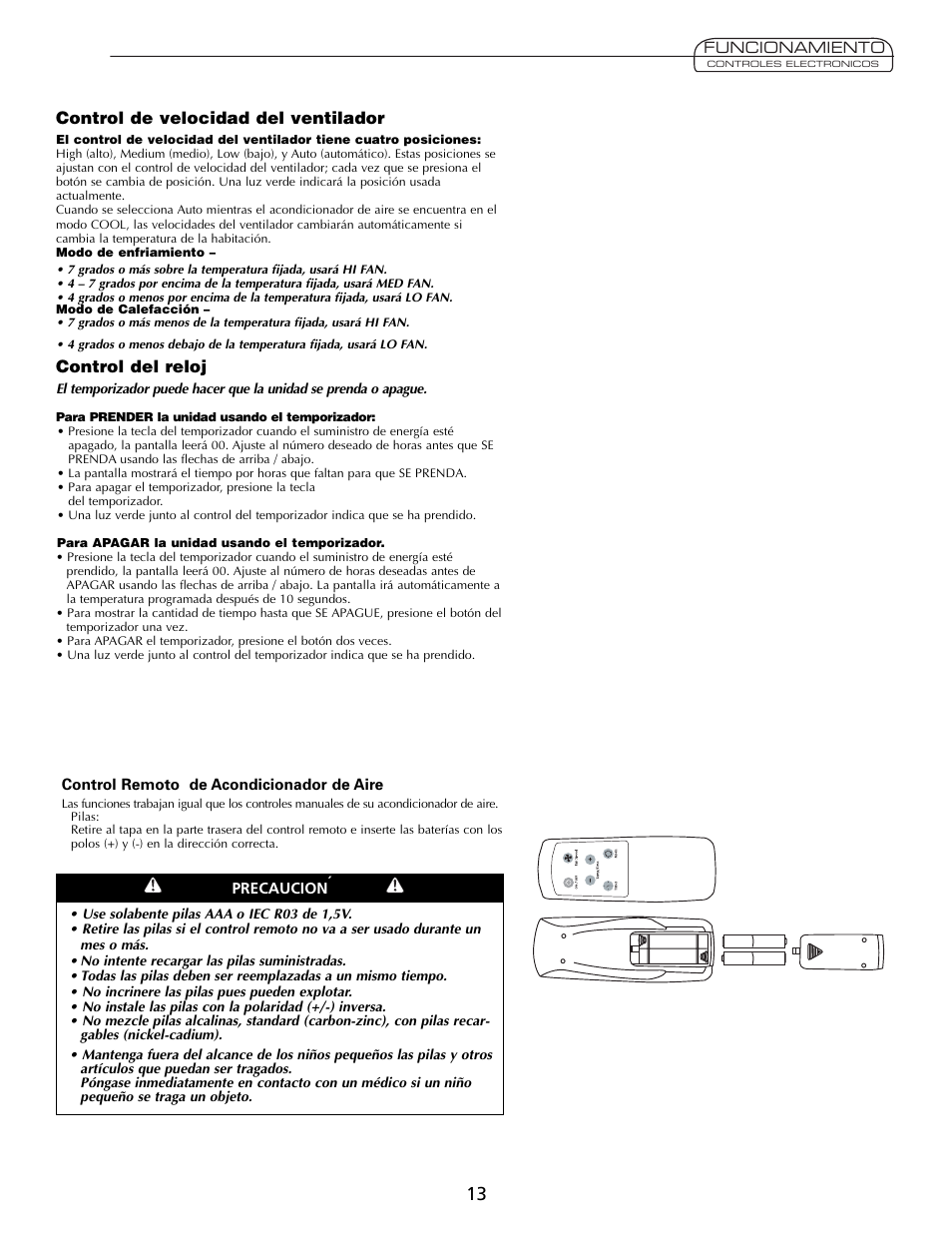 Control de velocidad del ventilador, Control del reloj | Fedders A7Q08F2B User Manual | Page 13 / 24