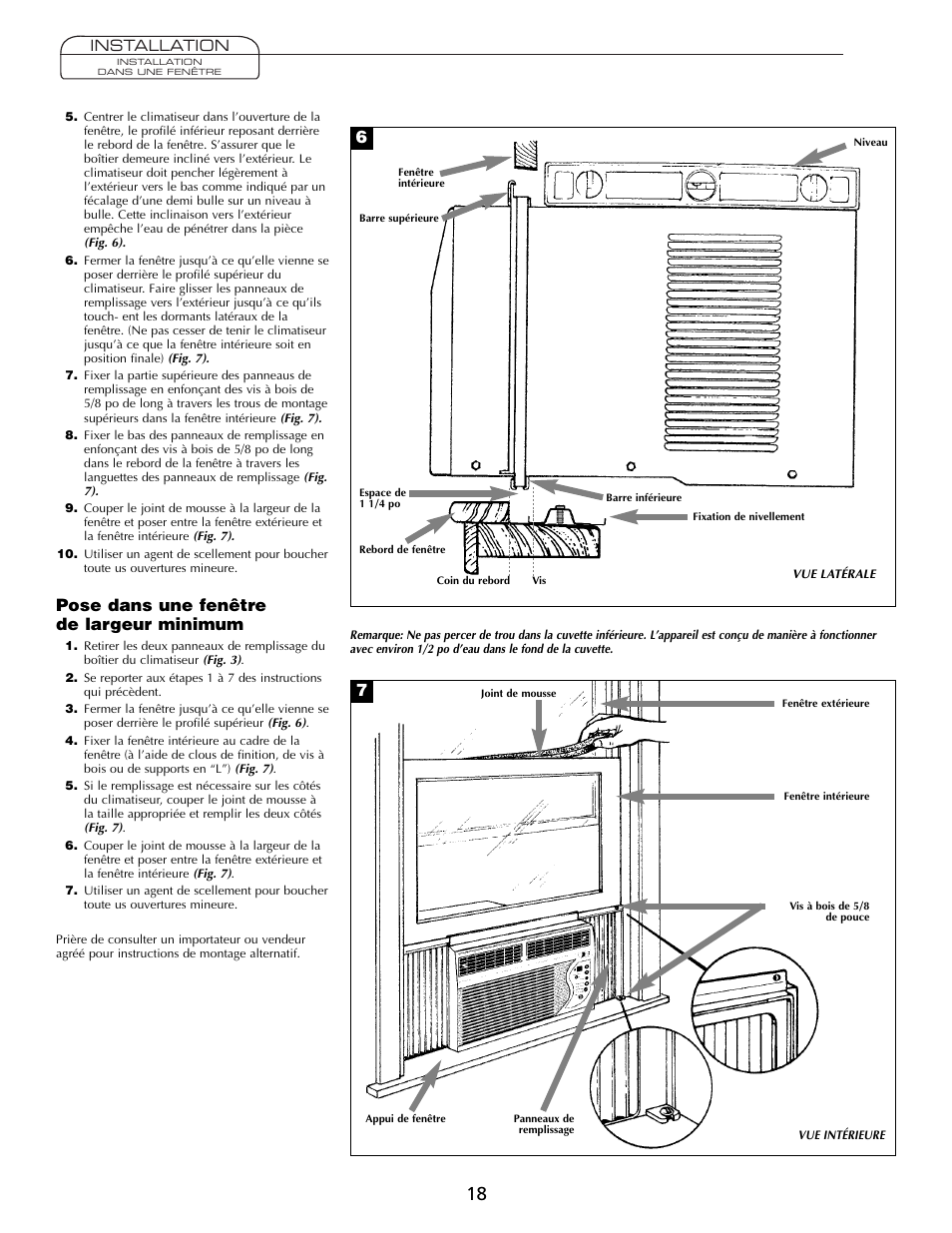 Pose dans une fenêtre de largeur minimum | Fedders A7Q08F2B User Manual | Page 18 / 24