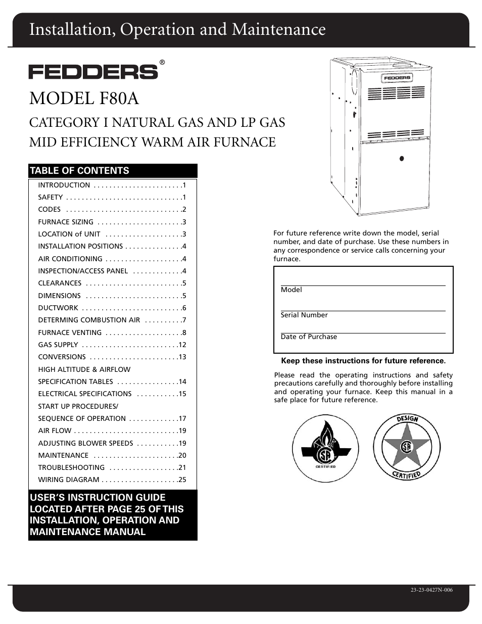 Fedders F80A User Manual | 32 pages