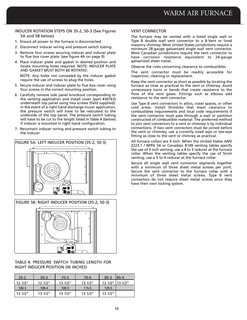 Warm air furnace, Vent connector | Fedders F80A User Manual | Page 11 / 32