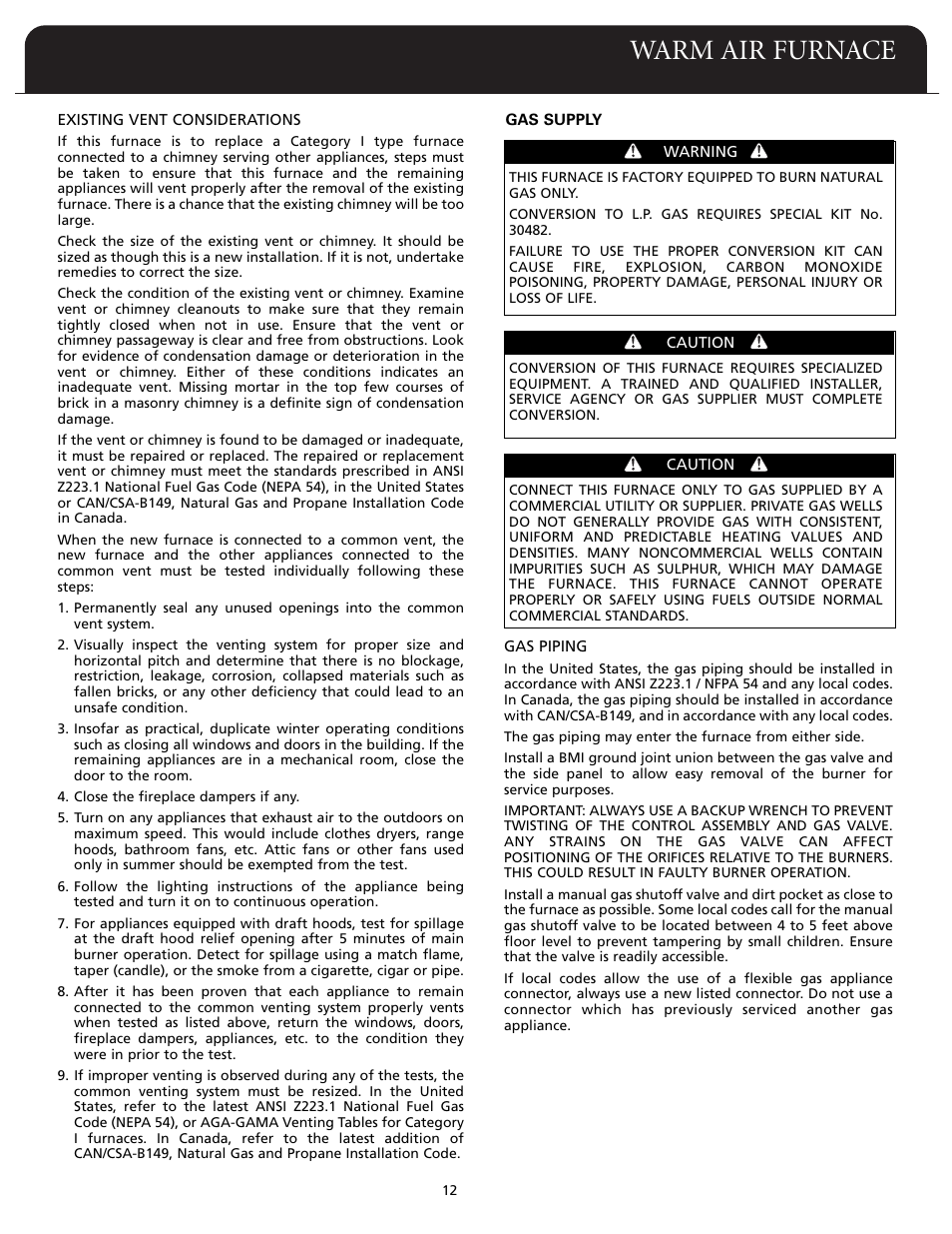 Warm air furnace | Fedders F80A User Manual | Page 13 / 32