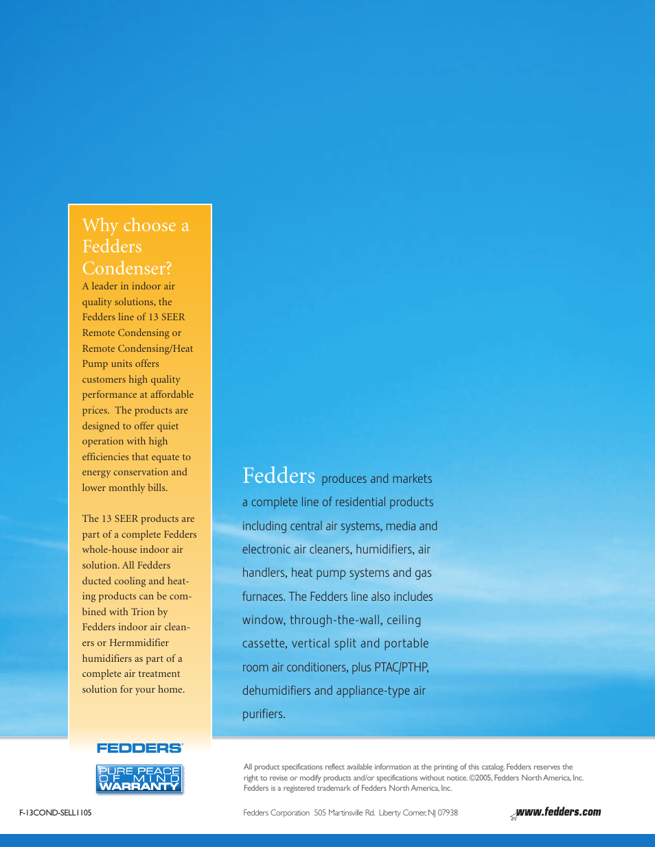 Fedders, Why choose a fedders condenser | Fedders 13 Seer User Manual | Page 4 / 4