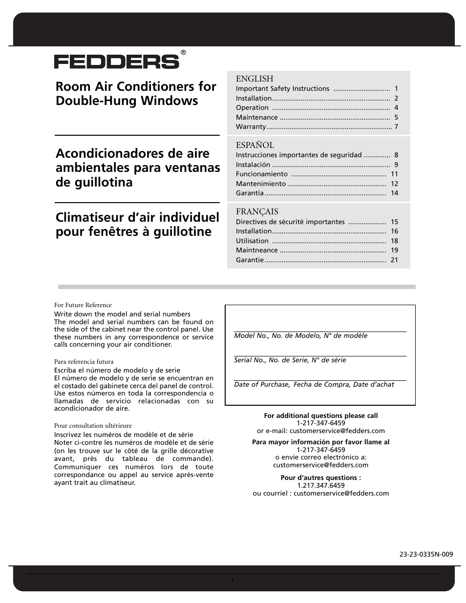 Fedders A6X05F2D User Manual | 24 pages