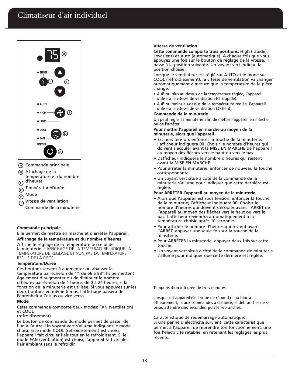 Climatiseur d’air individuel | Fedders A6X05F2D User Manual | Page 19 / 24