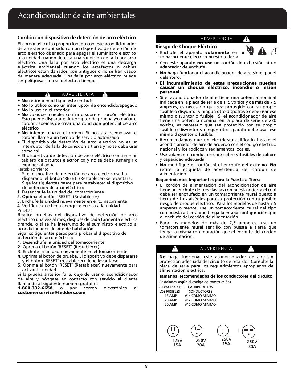 Acondicionador de aire ambientales | Fedders A6X05F2D User Manual | Page 9 / 24
