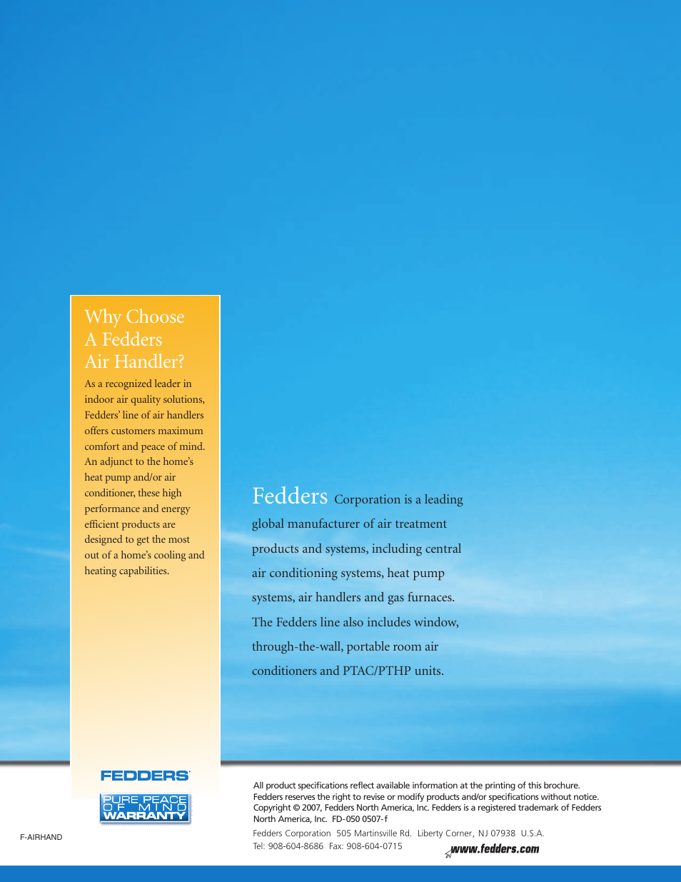 Fedders, Why choose a fedders air handler | Fedders Air Handler User Manual | Page 4 / 4