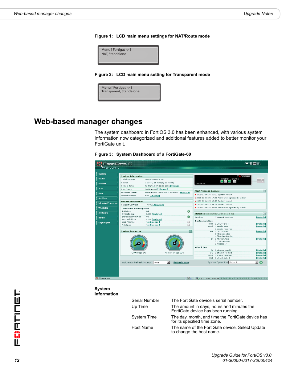 Web-based manager changes | Fortinet FortiOS 3.0 User Manual | Page 12 / 46