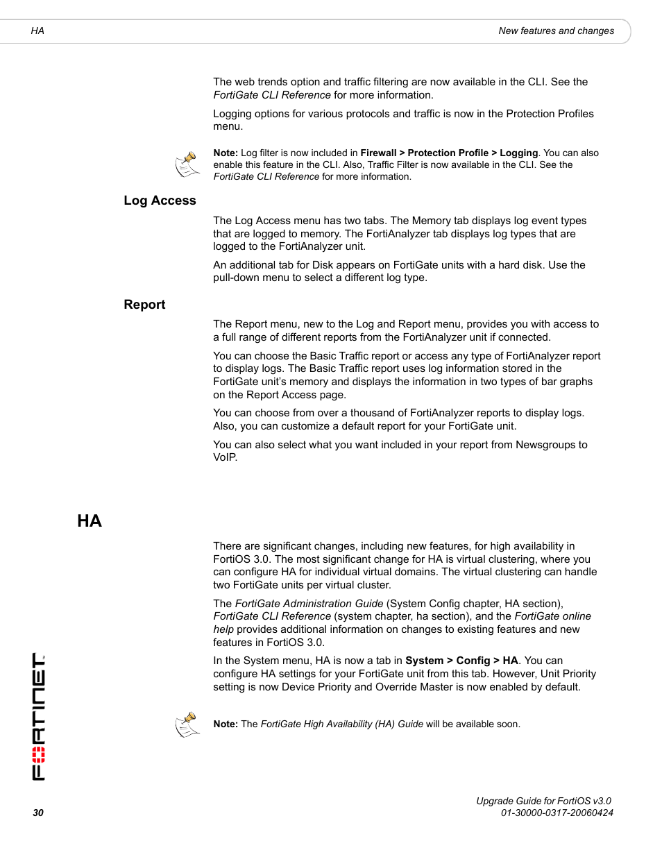 Log access, Report, Log access report | Fortinet FortiOS 3.0 User Manual | Page 30 / 46