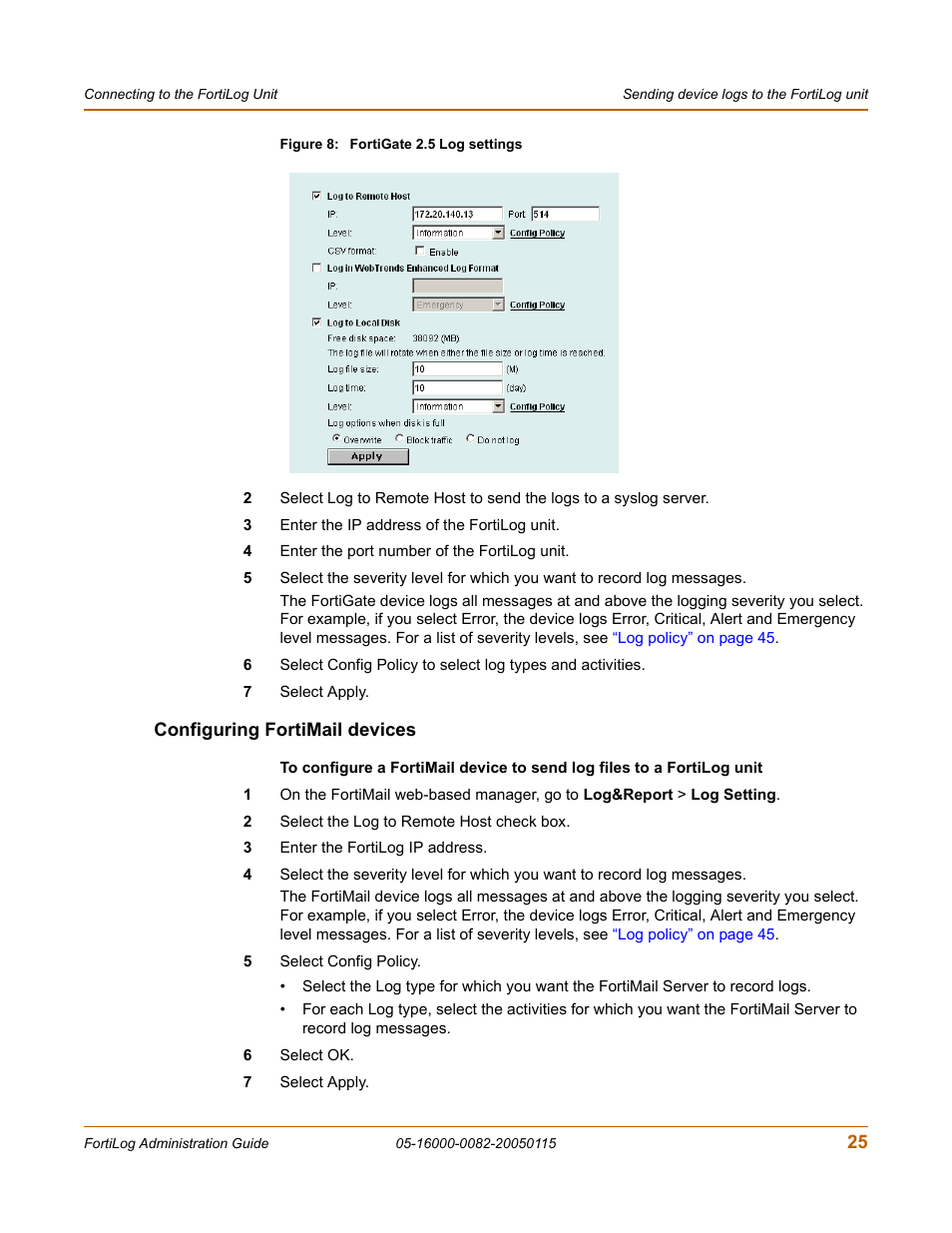 Configuring fortimail devices | Fortinet FortiLog-400 User Manual | Page 25 / 124