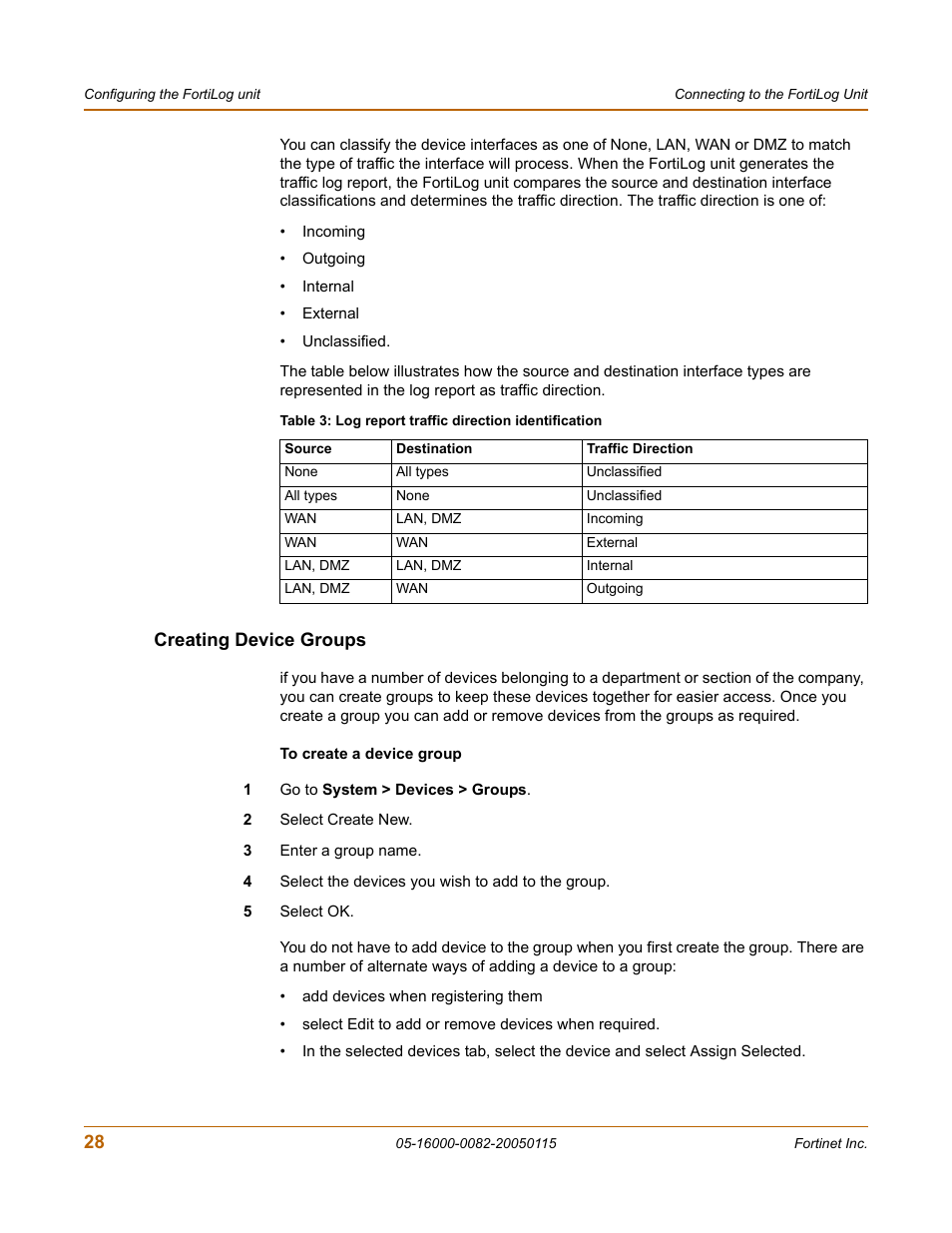 Creating device groups | Fortinet FortiLog-400 User Manual | Page 28 / 124