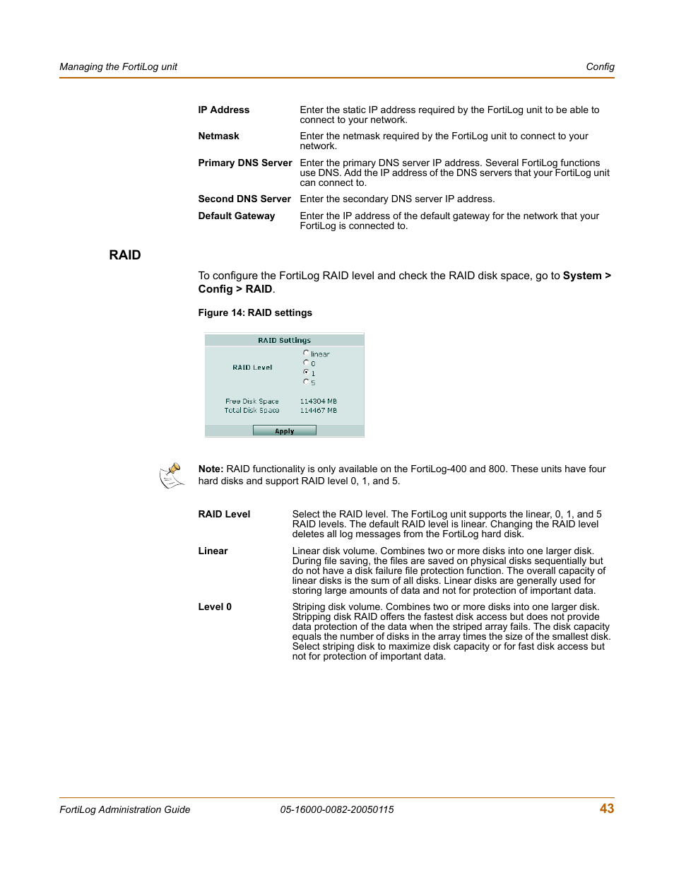 Raid, 43 raid | Fortinet FortiLog-400 User Manual | Page 43 / 124