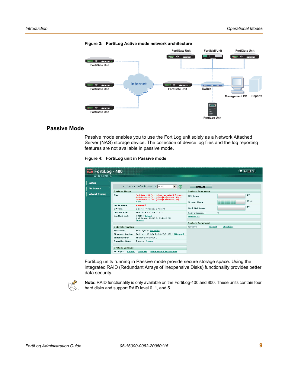 Passive mode | Fortinet FortiLog-400 User Manual | Page 9 / 124