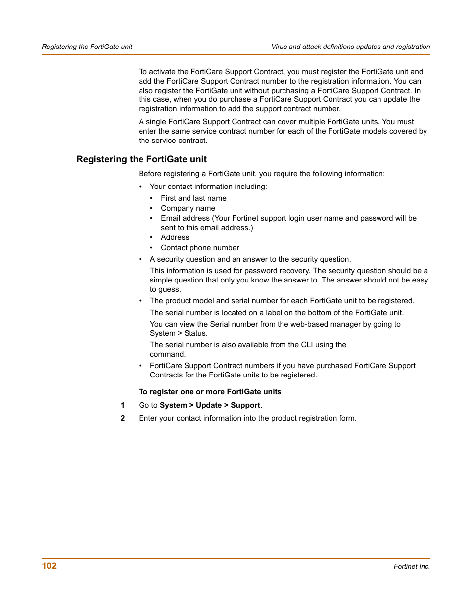 Registering the fortigate unit, If there is | Fortinet FortiGate 100 User Manual | Page 102 / 272