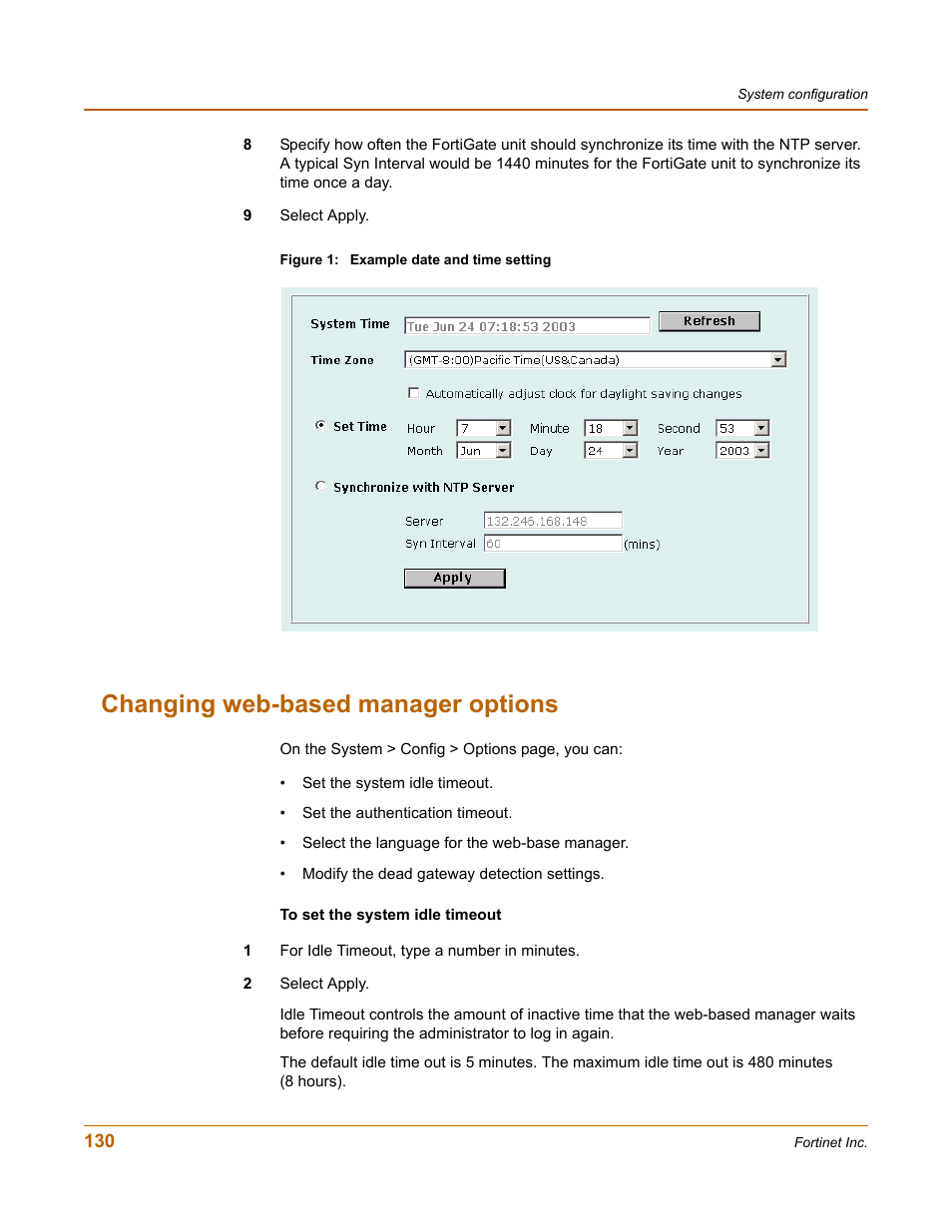 Changing web-based manager options | Fortinet FortiGate 100 User Manual | Page 130 / 272