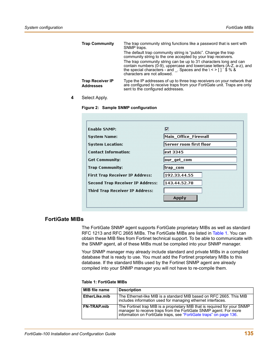 Fortigate mibs | Fortinet FortiGate 100 User Manual | Page 135 / 272