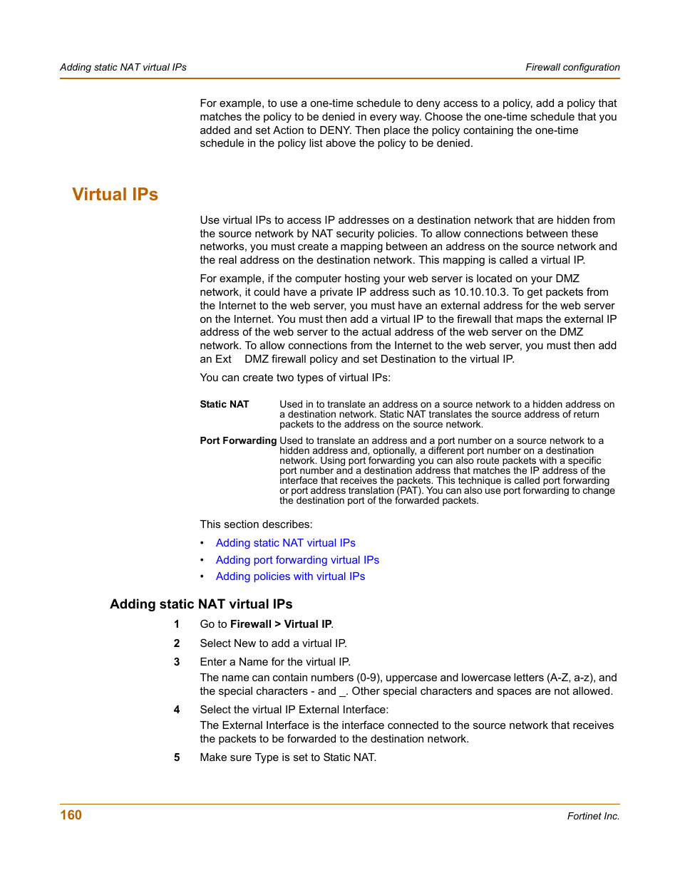 Virtual ips, Adding static nat virtual ips, All interfaces. see | Virtual | Fortinet FortiGate 100 User Manual | Page 160 / 272