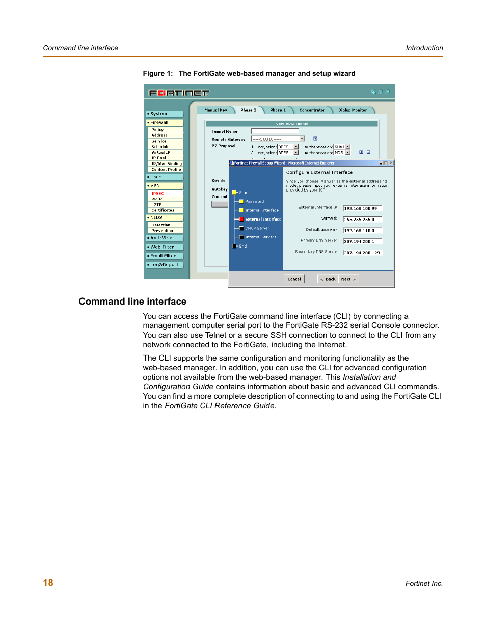 Command line interface | Fortinet FortiGate 100 User Manual | Page 18 / 272