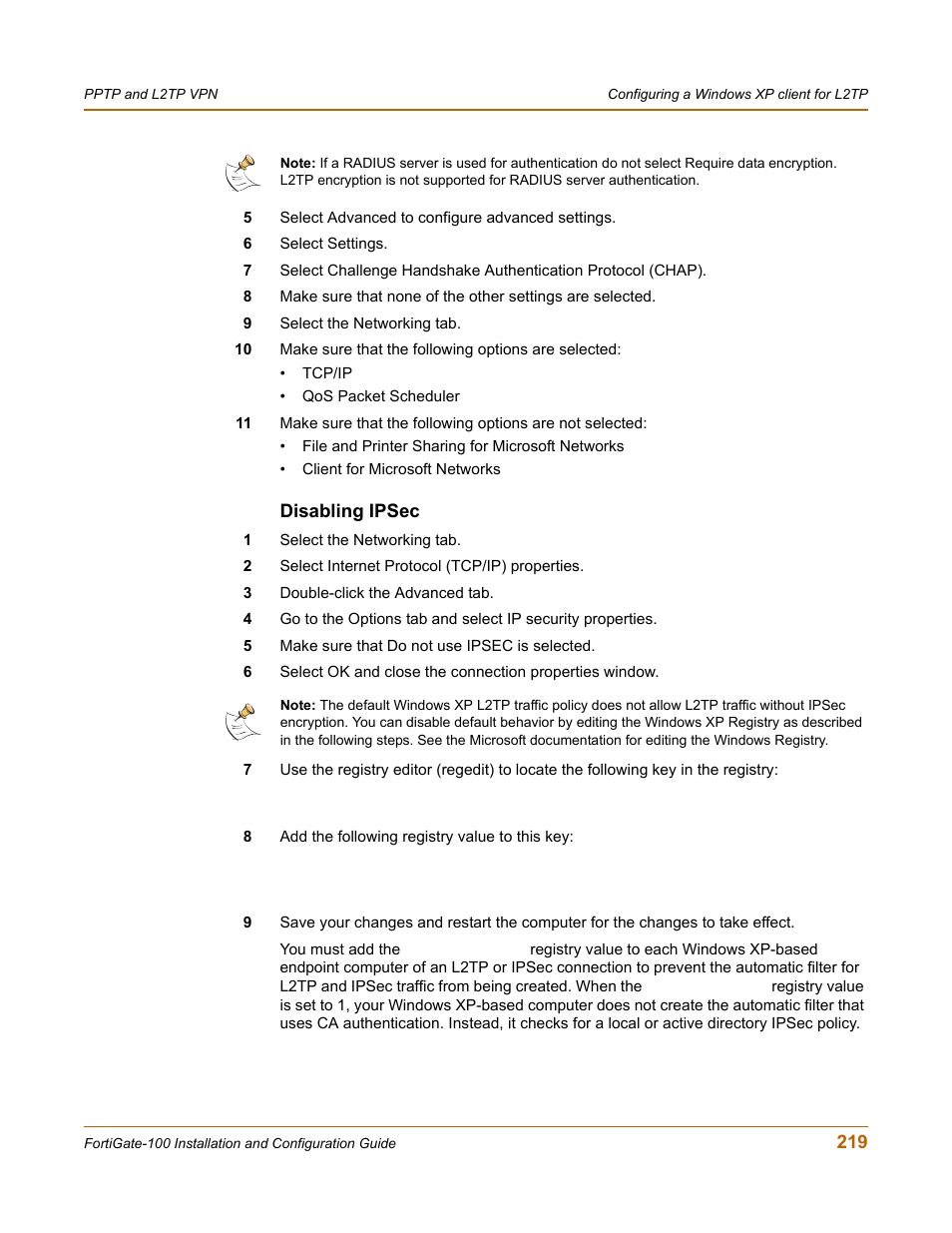 Disabling ipsec | Fortinet FortiGate 100 User Manual | Page 219 / 272