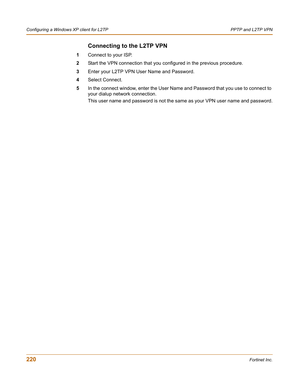 Connecting to the l2tp vpn | Fortinet FortiGate 100 User Manual | Page 220 / 272