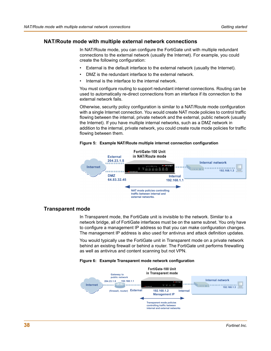 Transparent mode | Fortinet FortiGate 100 User Manual | Page 38 / 272