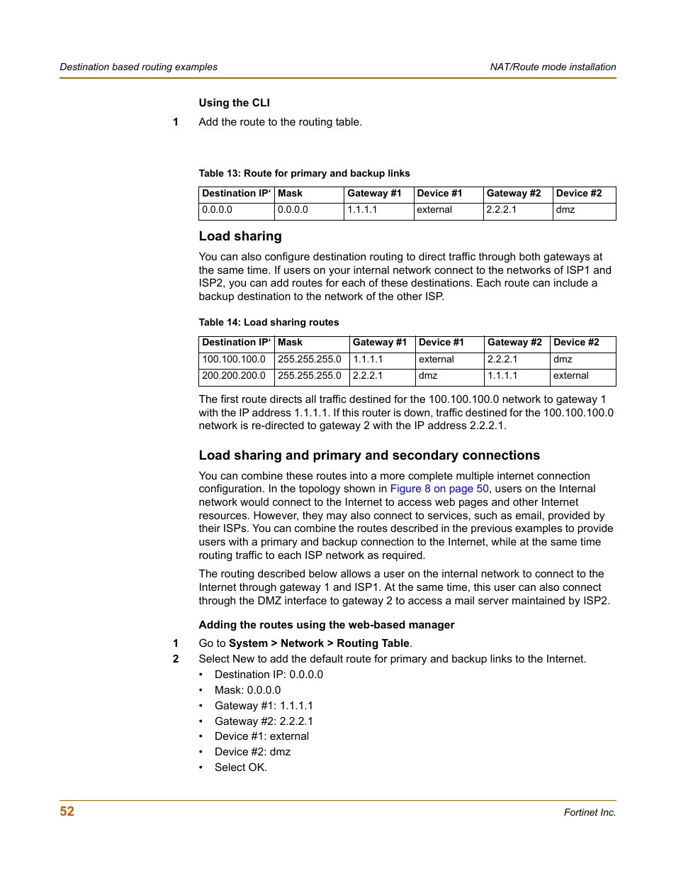 Load sharing, Load sharing and primary and secondary connections | Fortinet FortiGate 100 User Manual | Page 52 / 272