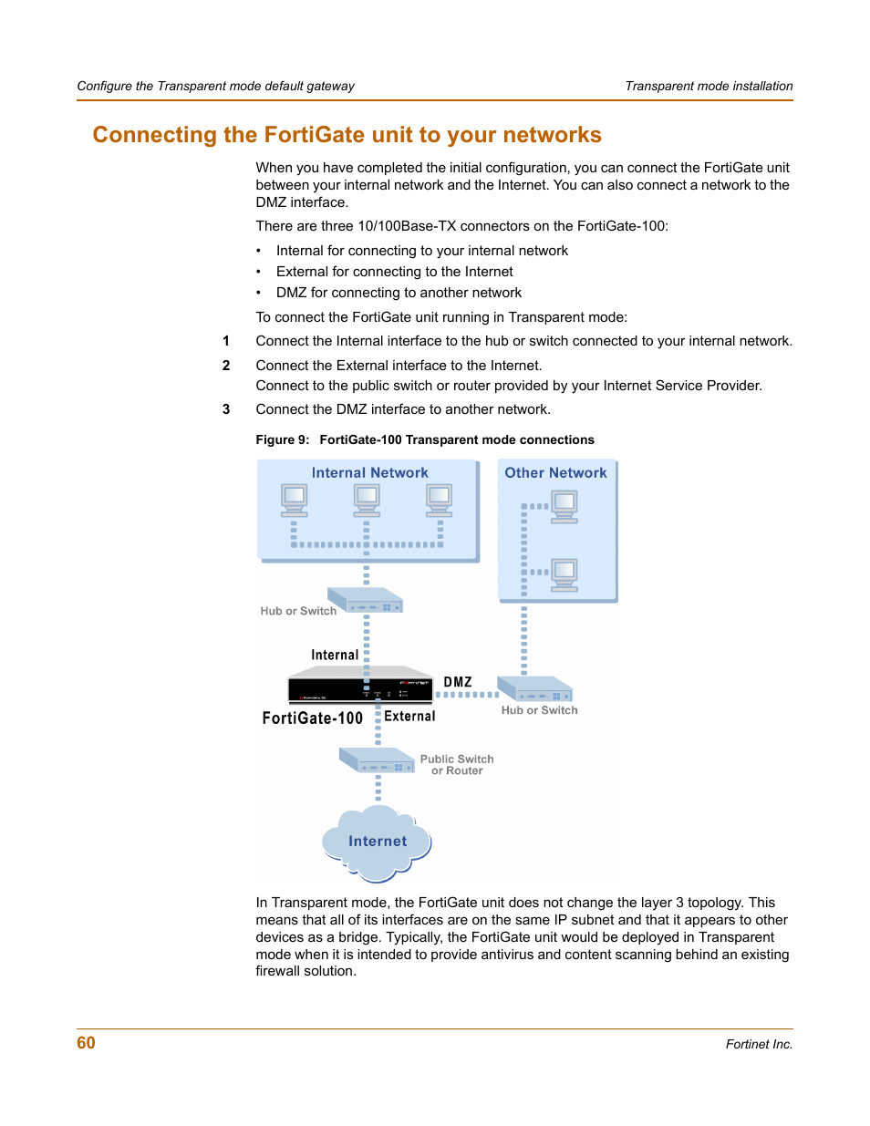 Connecting the fortigate unit to your networks | Fortinet FortiGate 100 User Manual | Page 60 / 272