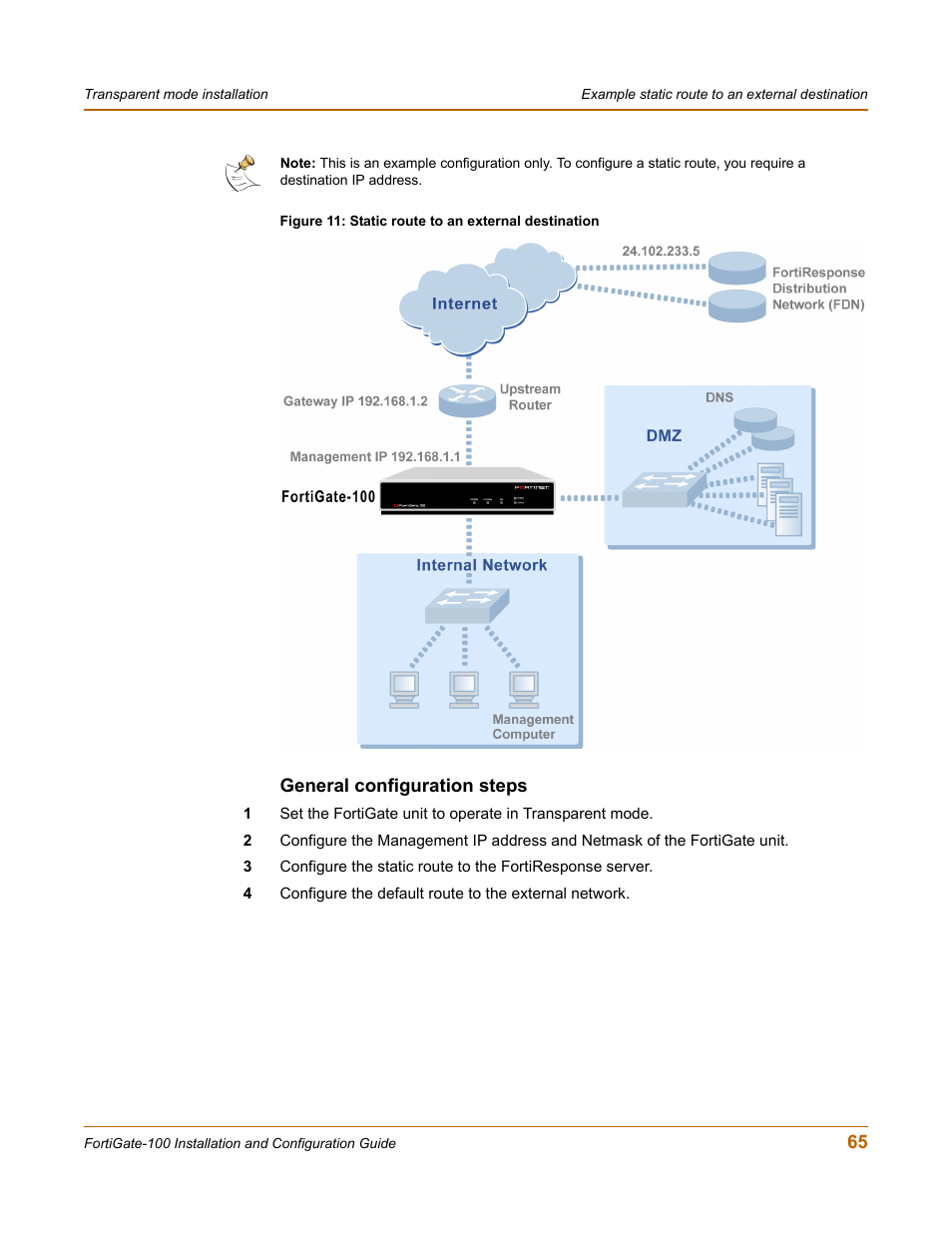 General configuration steps | Fortinet FortiGate 100 User Manual | Page 65 / 272