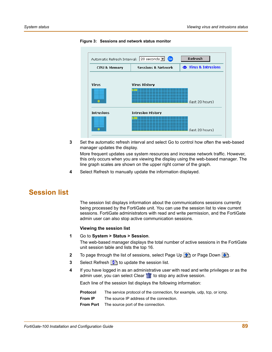 Session list | Fortinet FortiGate 100 User Manual | Page 89 / 272