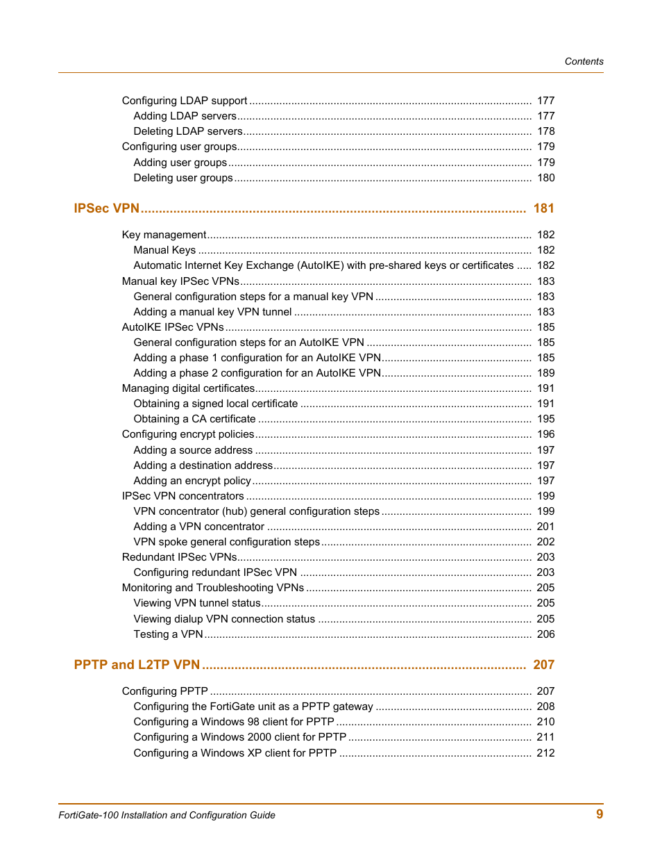 Fortinet FortiGate 100 User Manual | Page 9 / 272