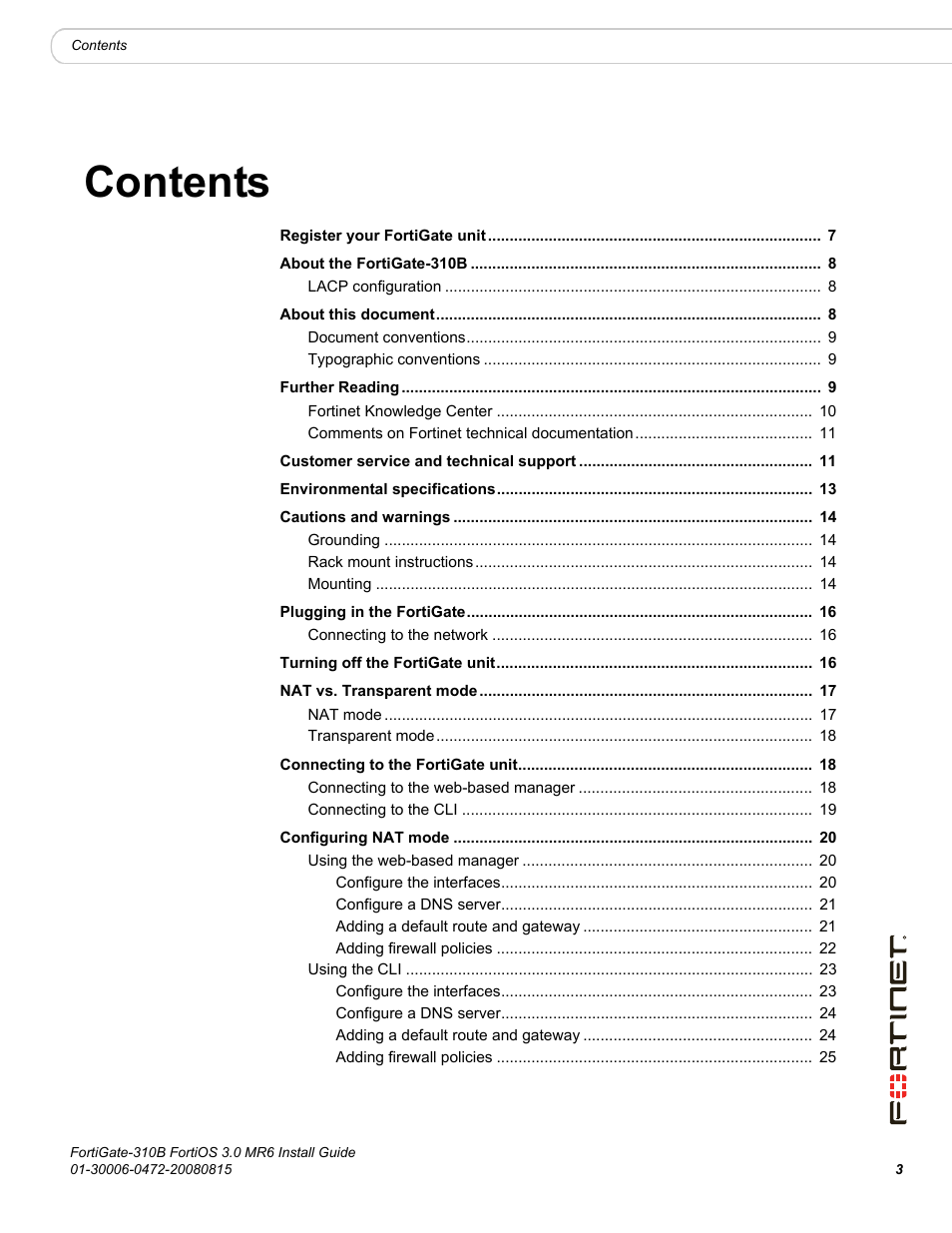 Fortinet FortiGate 310B User Manual | Page 3 / 62