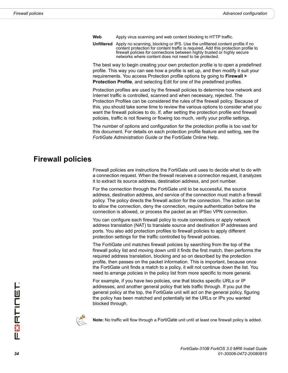 Firewall policies | Fortinet FortiGate 310B User Manual | Page 34 / 62