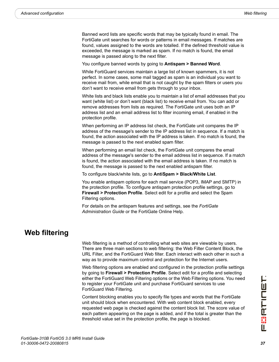 Web filtering | Fortinet FortiGate 310B User Manual | Page 37 / 62