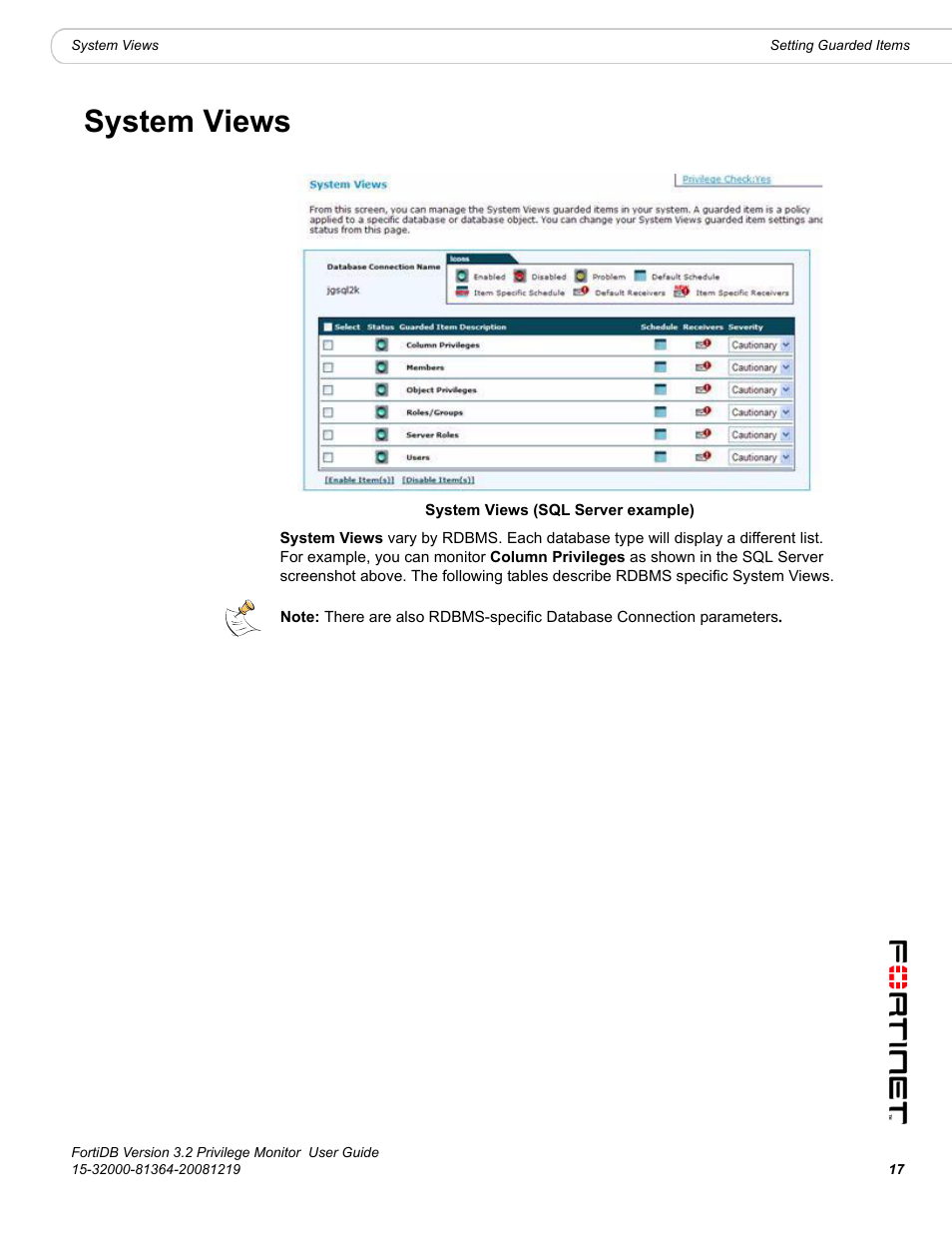 System views | Fortinet FortiDB User Manual | Page 19 / 52