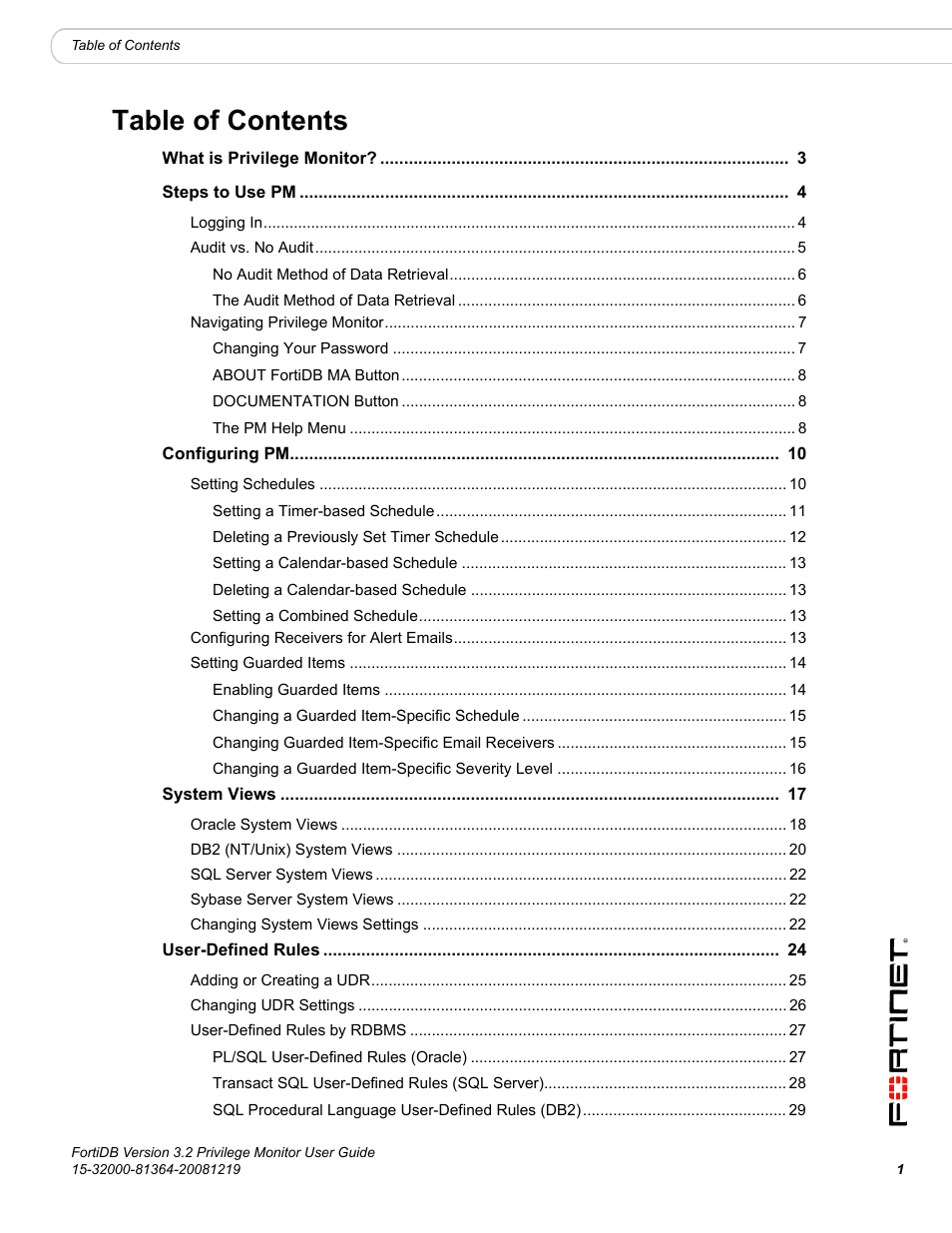 Fortinet FortiDB User Manual | Page 3 / 52