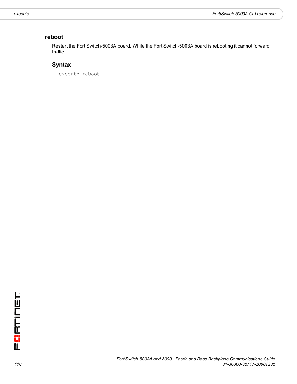 Reboot, Syntax | Fortinet 5003 User Manual | Page 110 / 128