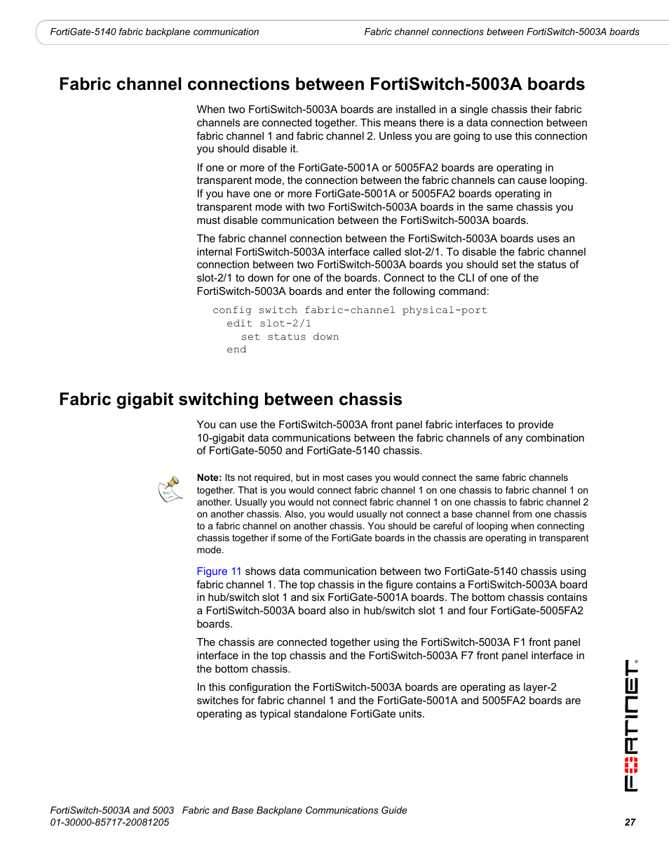 Fabric gigabit switching between chassis | Fortinet 5003 User Manual | Page 27 / 128