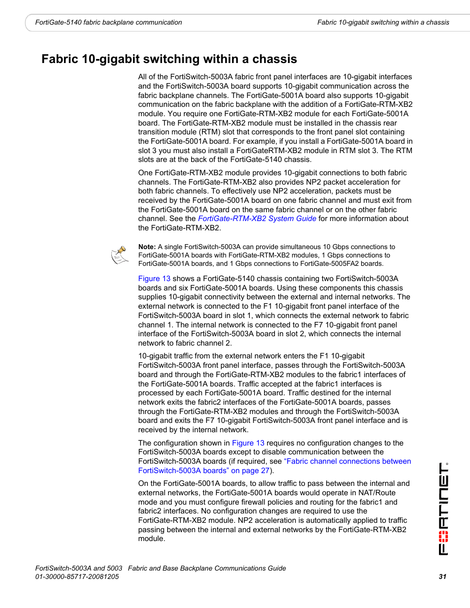 Fabric 10-gigabit switching within a chassis | Fortinet 5003 User Manual | Page 31 / 128