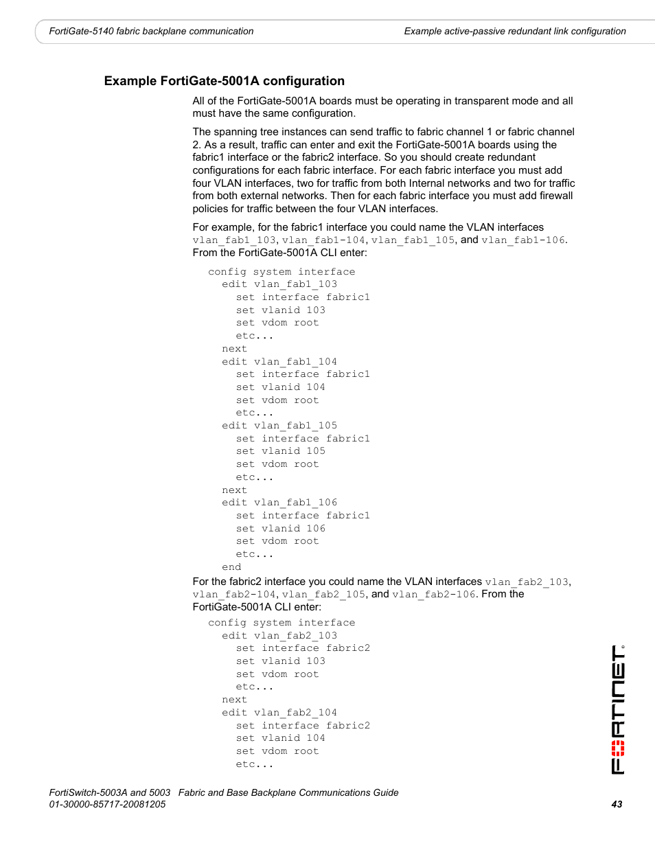 Example fortigate-5001a configuration | Fortinet 5003 User Manual | Page 43 / 128